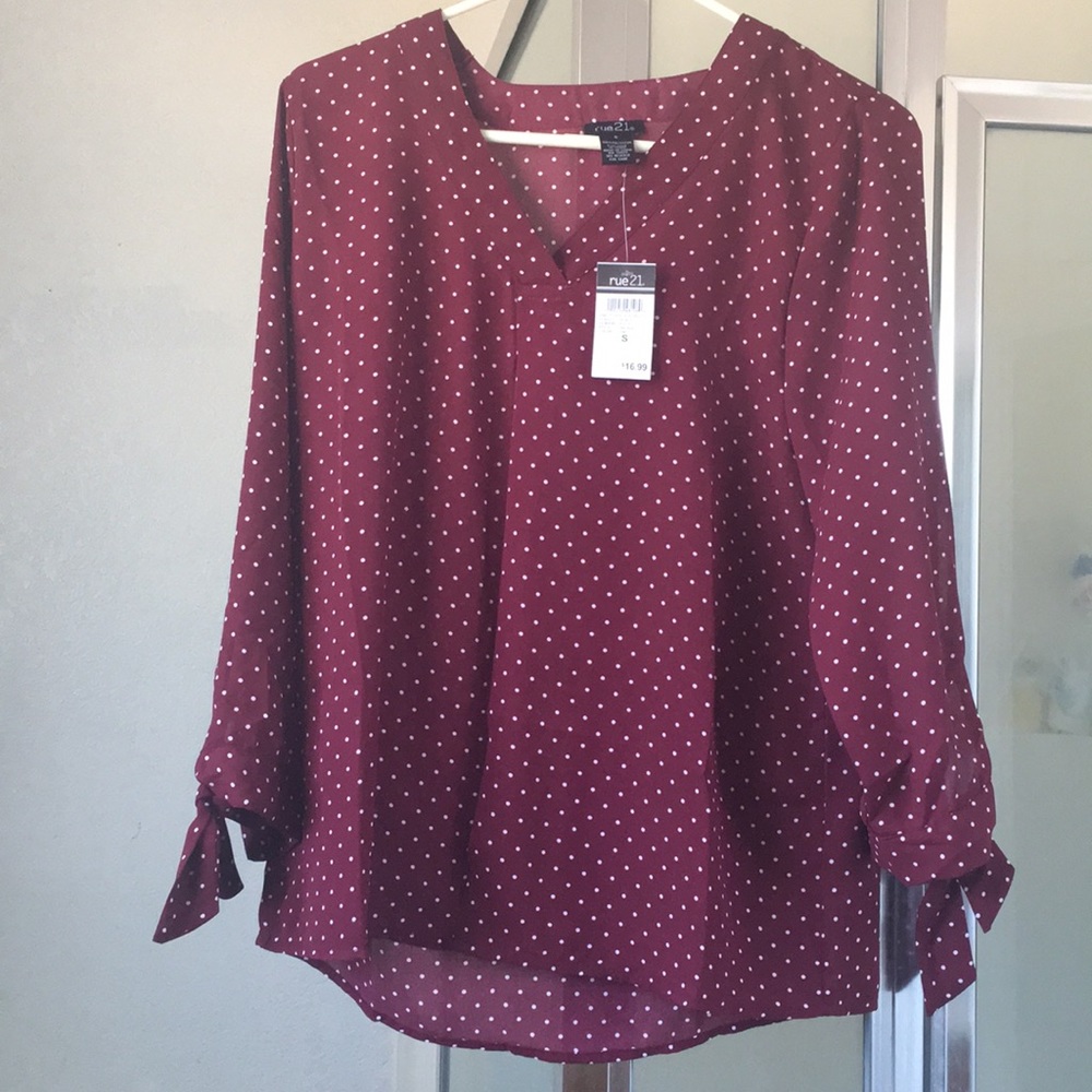 Rue 21 Polka Dot Tie Sleeve Blouse